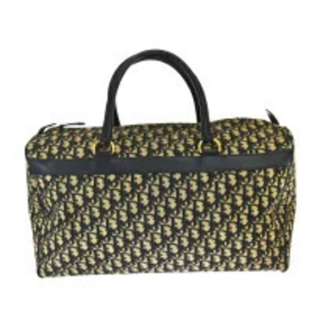 Christian Dior Trotter Boston Bag Handbag Black Canvas Leather